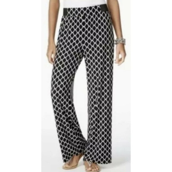 Inc International Concepts Women's Black & White Wide Elastic Waist Pants Size M - Picture 1 of 13